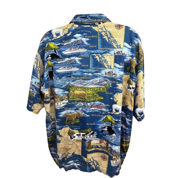 David Carey Men Vintage Blue Hawaiian Nautical Button Up Shirt 2XL Pocket Alaska - Picture 2 of 7